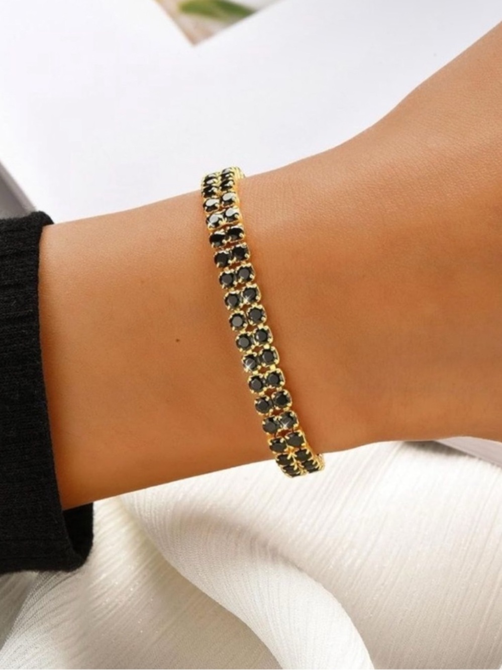 18k Gold Plated Black & Gold Cubic Zirconia Tennis Bracelet